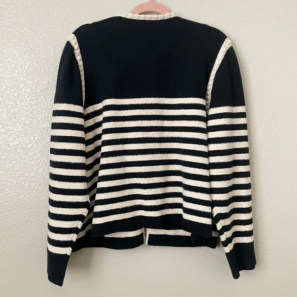 J. Crew Sweater Womens 2X Navy Cream‎ Odette Lady Jacket Striped Boucle Preppy
